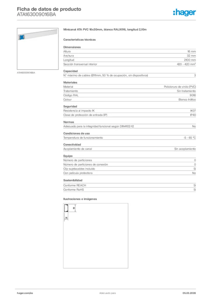 Imagen Hager Ficha de datos de producto ATA163009016BA | Hager España