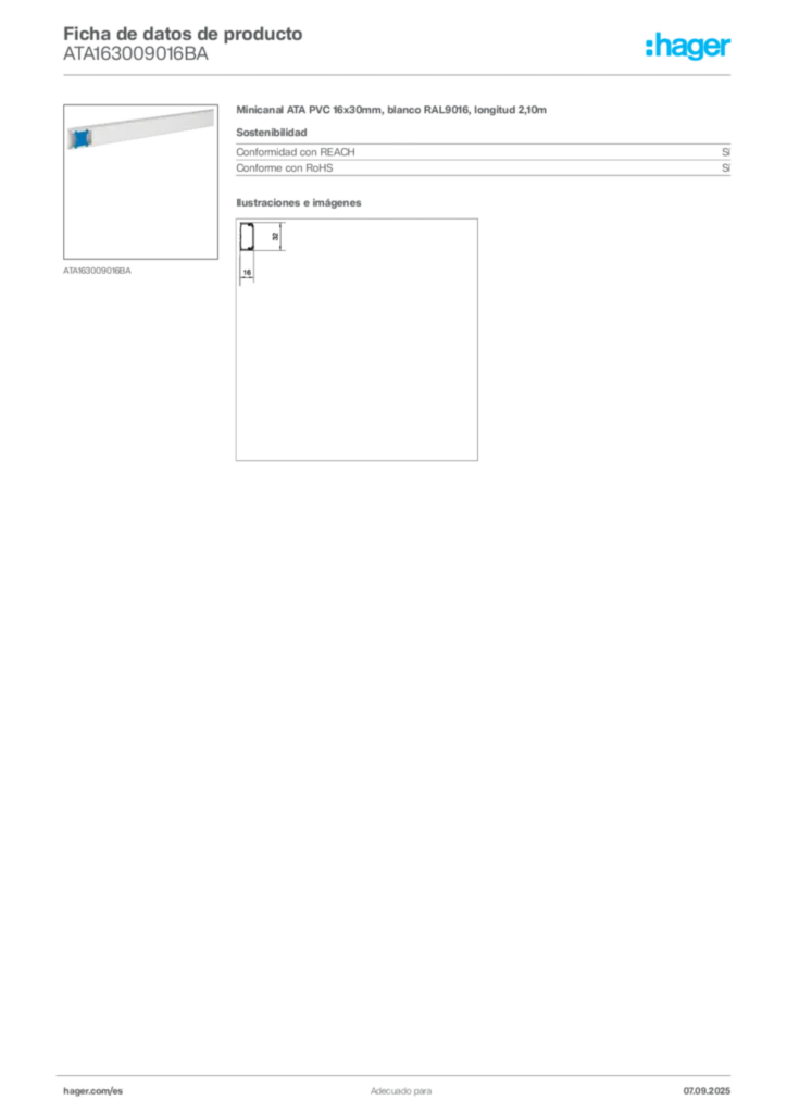 Imagen Hager Ficha de datos de producto ATA163009016BA | Hager España