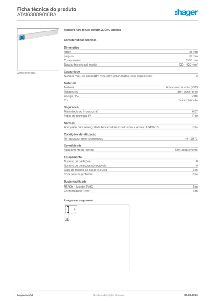 Imagem Hager Ficha técnica do produto ATA163009016BA | Hager Portugal