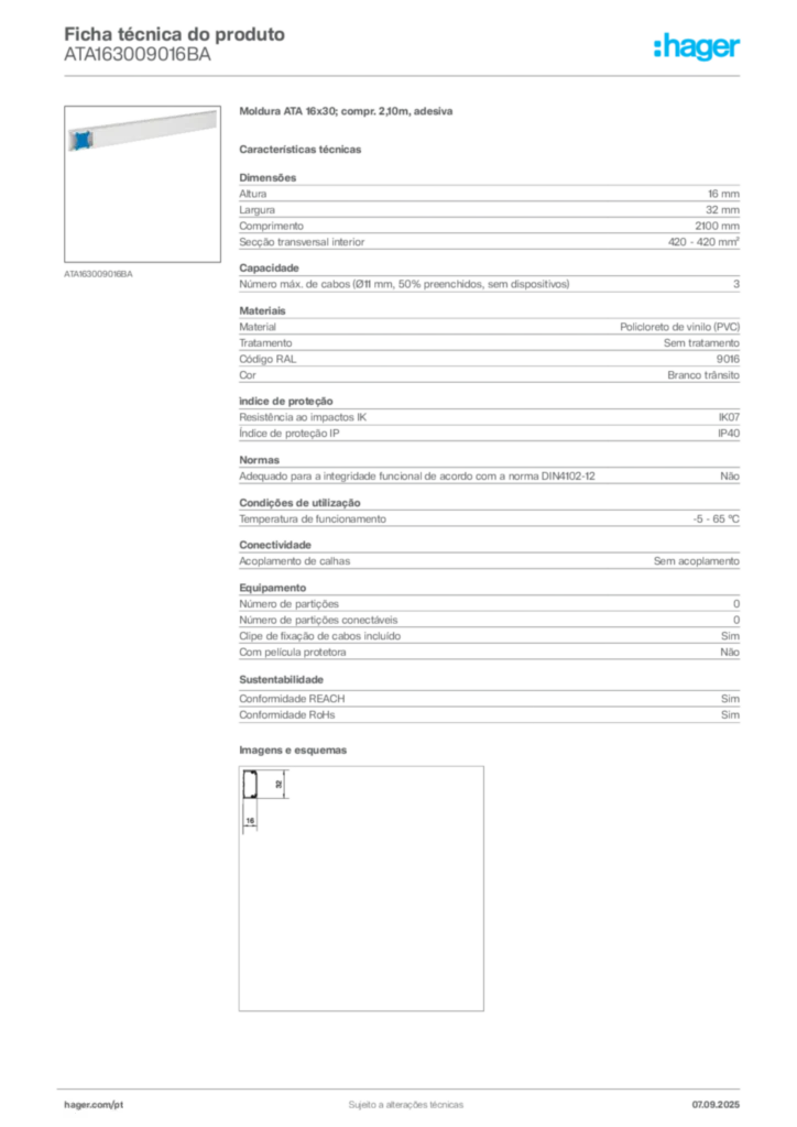 Imagem Hager Ficha técnica do produto ATA163009016BA | Hager Portugal