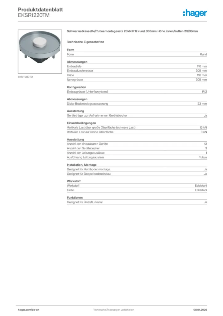 Bild Hager Produktdatenblatt EKSR1220TM | Hager Schweiz