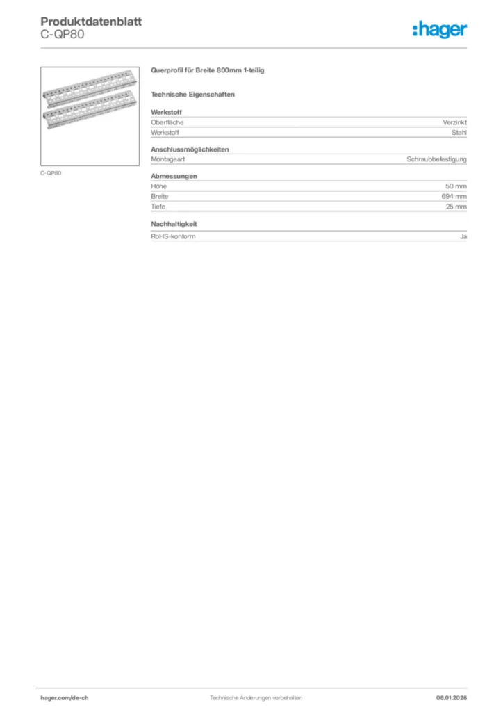 Bild Hager Produktdatenblatt C-QP80 | Hager Schweiz