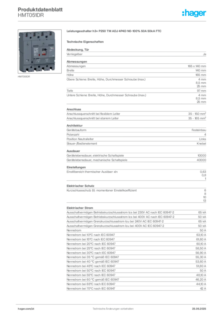 Bild Hager Produktdatenblatt HMT051DR | Hager Deutschland