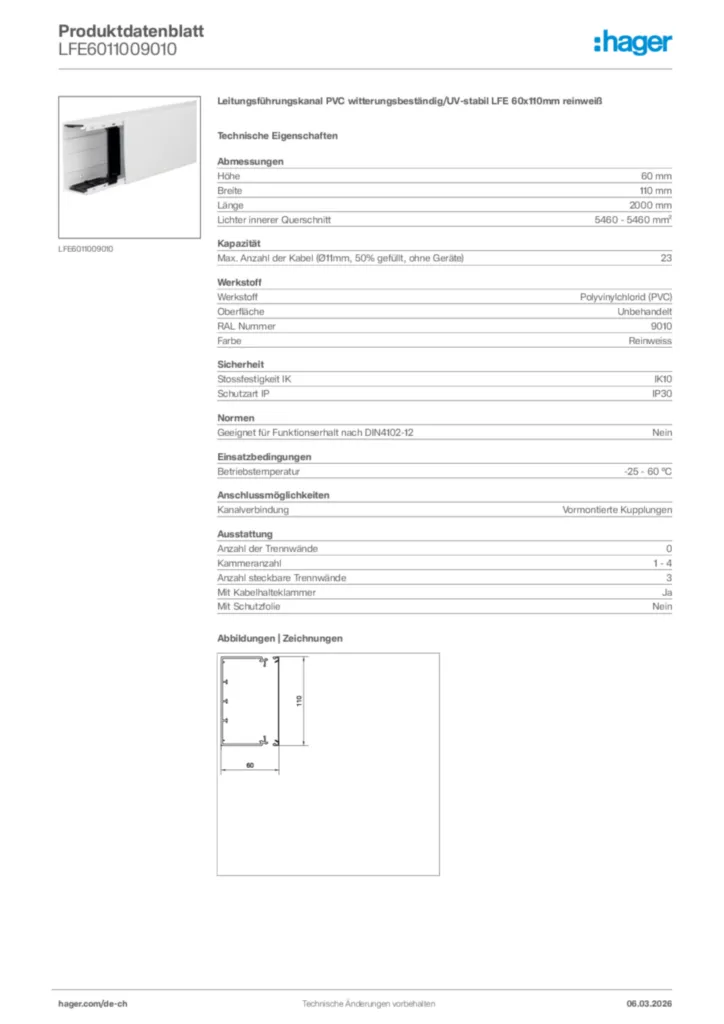 Bild Hager Produktdatenblatt LFE6011009010 | Hager Schweiz