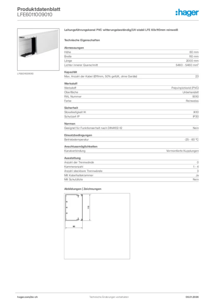 Bild Hager Produktdatenblatt LFE6011009010 | Hager Schweiz