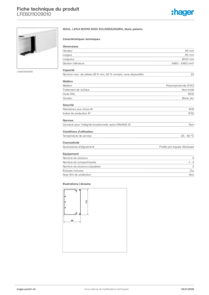 Image Hager Fiche technique du produit LFE6011009010 | Hager Suisse
