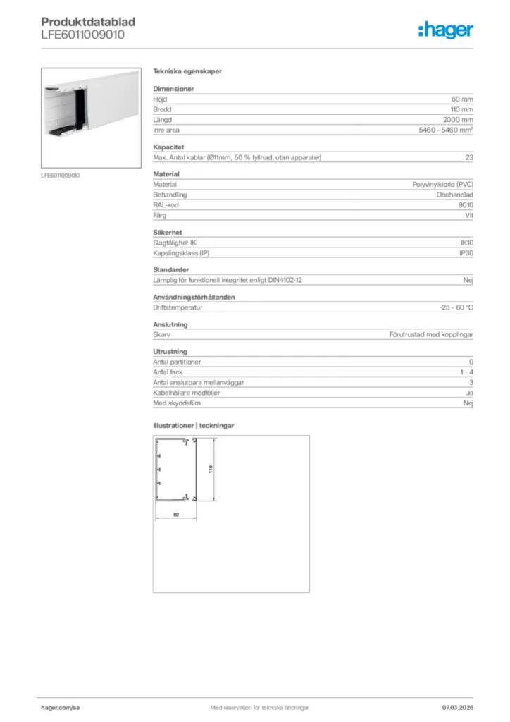 Bild Hager Produktdatablad LFE6011009010 | Hager Sverige