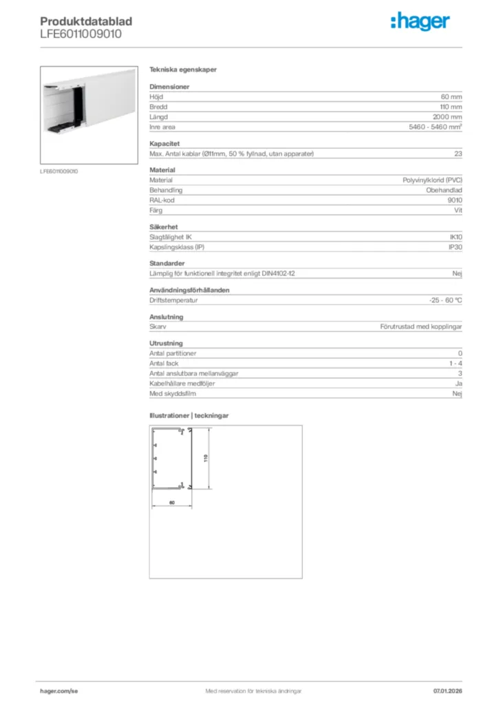 Bild Hager Produktdatablad LFE6011009010 | Hager Sverige