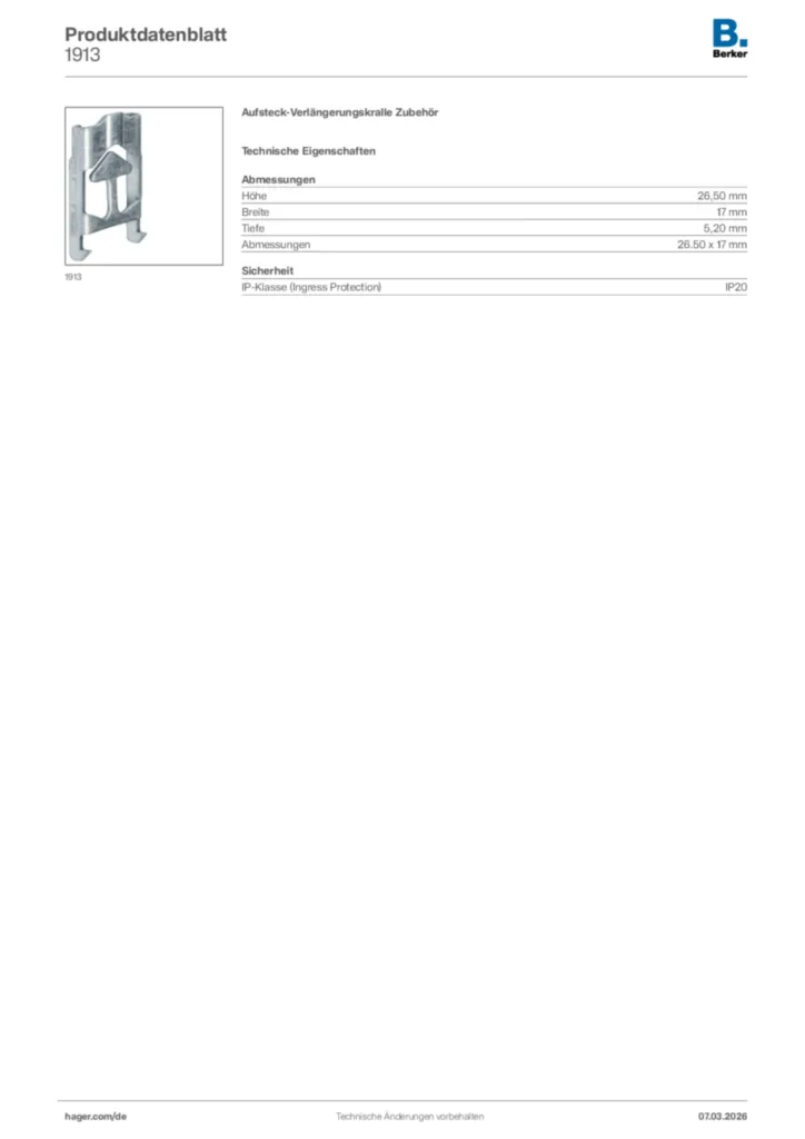 Bild Berker Produktdatenblatt 1913 | Hager Deutschland