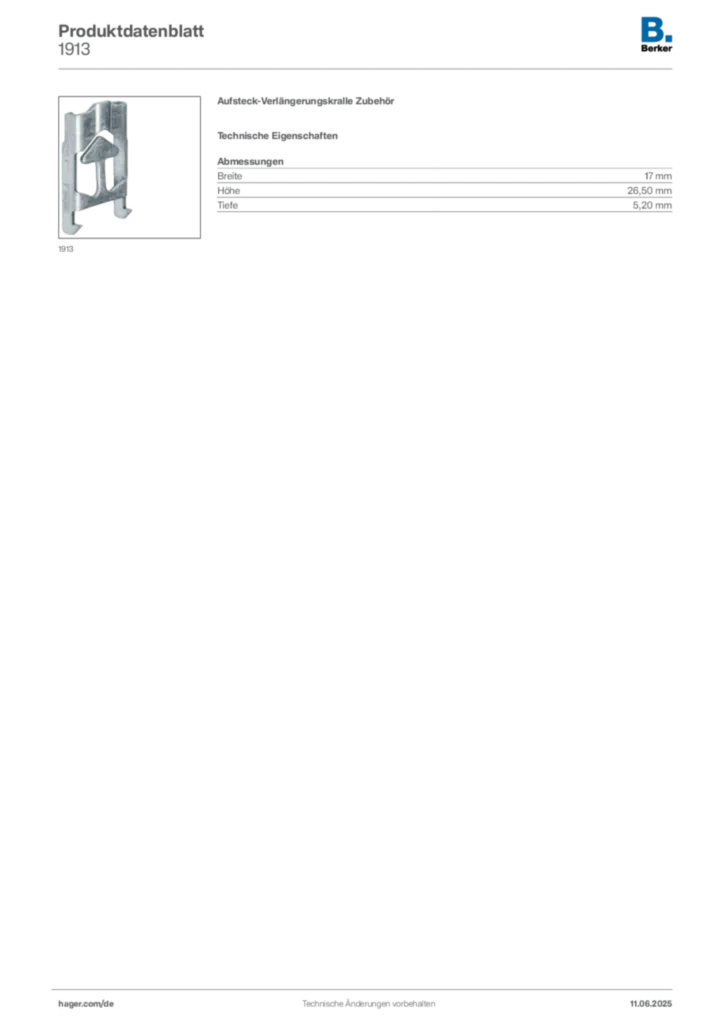 Bild Berker Produktdatenblatt 1913 | Hager Deutschland