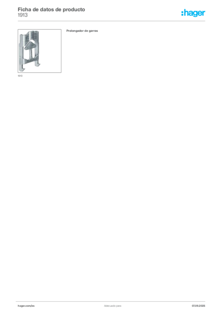 Imagen Hager Ficha de datos de producto 1913 | Hager España