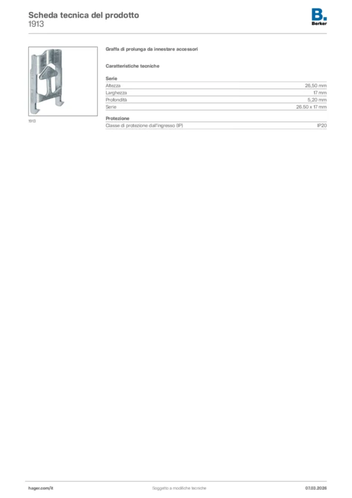 Immagine Berker Scheda tecnica del prodotto 1913 | Hager Italia