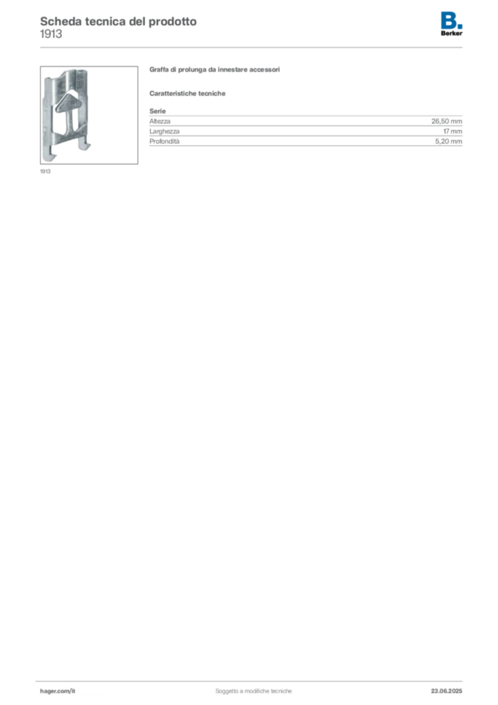 Immagine Berker Scheda tecnica del prodotto 1913 | Hager Italia