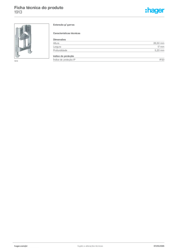 Imagem Hager Ficha técnica do produto 1913 | Hager Portugal