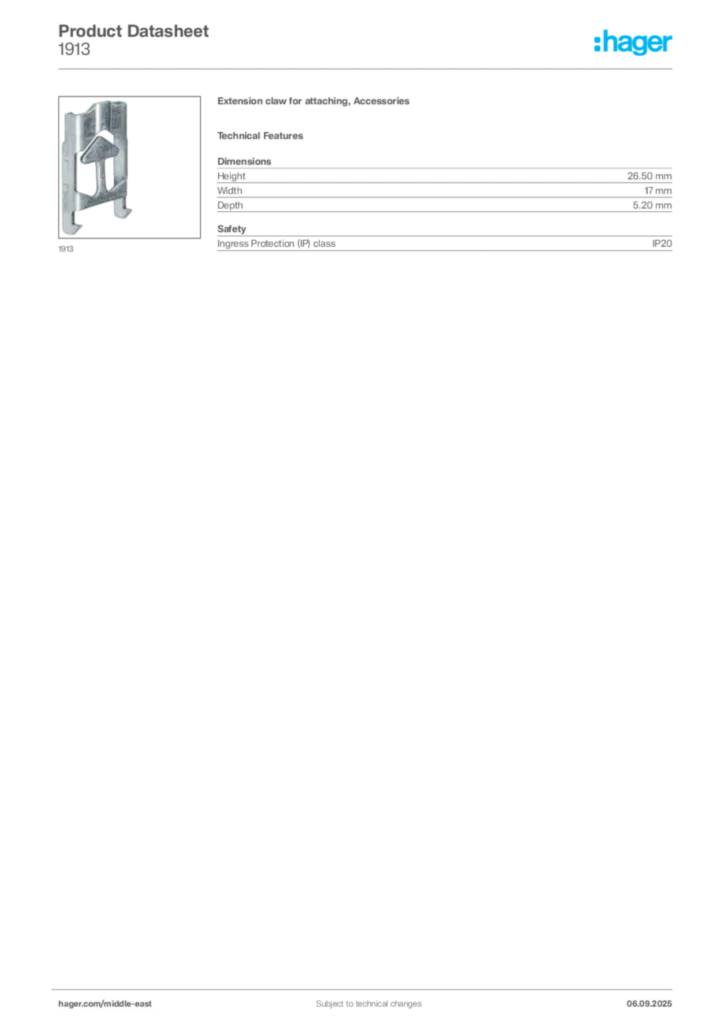 Image Hager Product data sheet 1913  | Hager