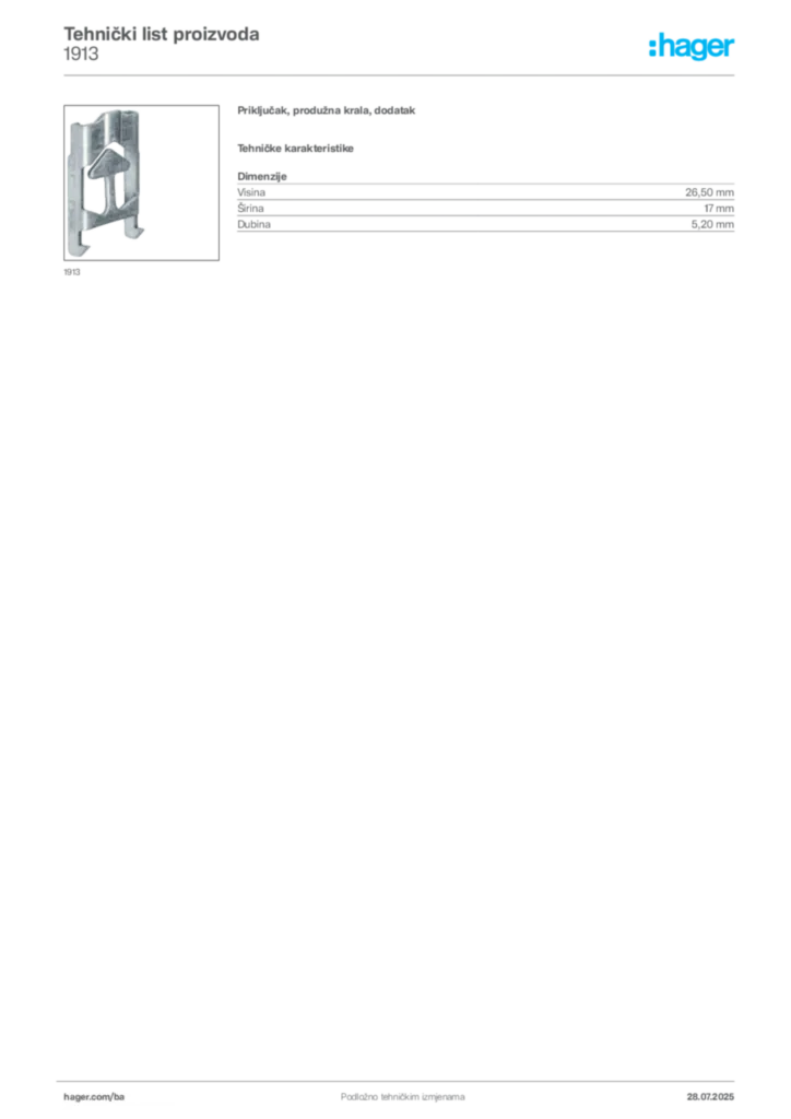 Slika Hager Product data sheet 1913  | Hager
