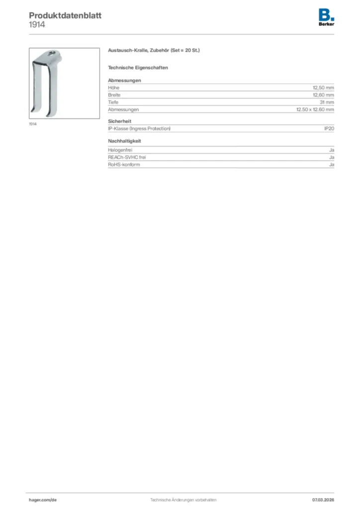 Bild Berker Produktdatenblatt 1914 | Hager Deutschland