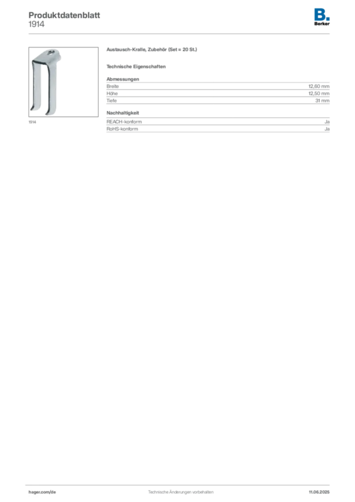 Bild Berker Produktdatenblatt 1914 | Hager Deutschland