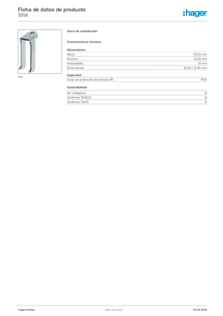 Imagen Hager Ficha de datos de producto 1914 | Hager España