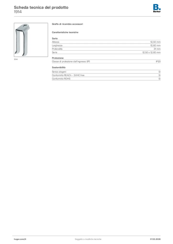 Immagine Berker Scheda tecnica del prodotto 1914 | Hager Italia