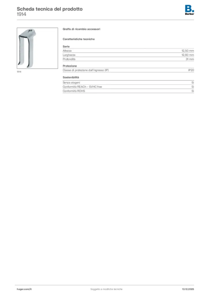 Immagine Berker Scheda tecnica del prodotto 1914 | Hager Italia