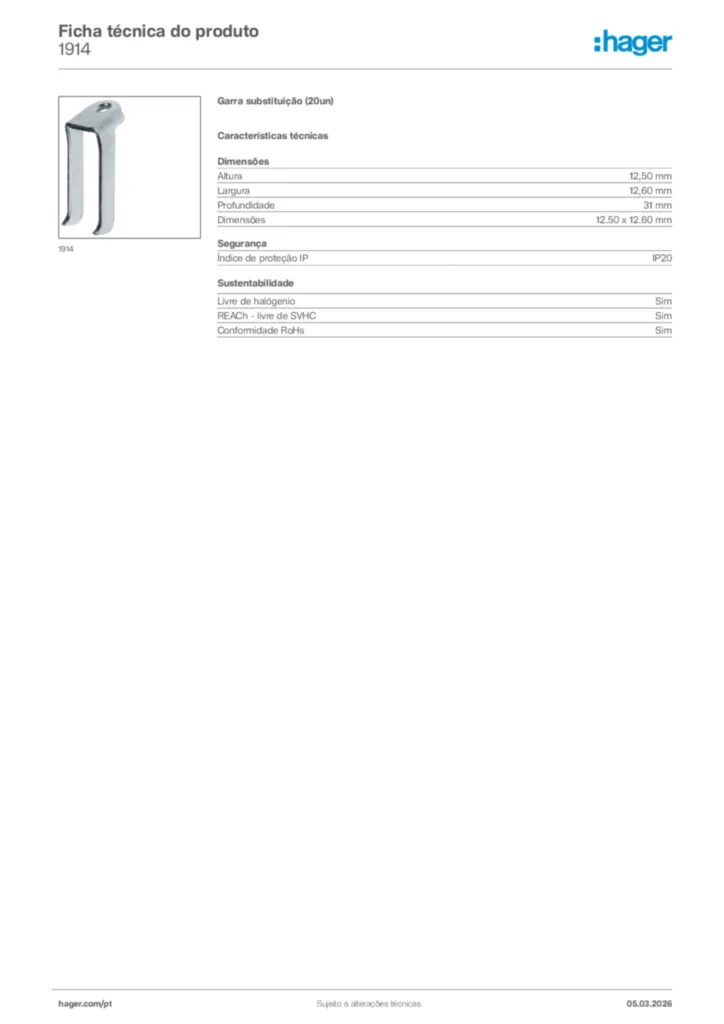 Imagem Hager Ficha técnica do produto 1914 | Hager Portugal