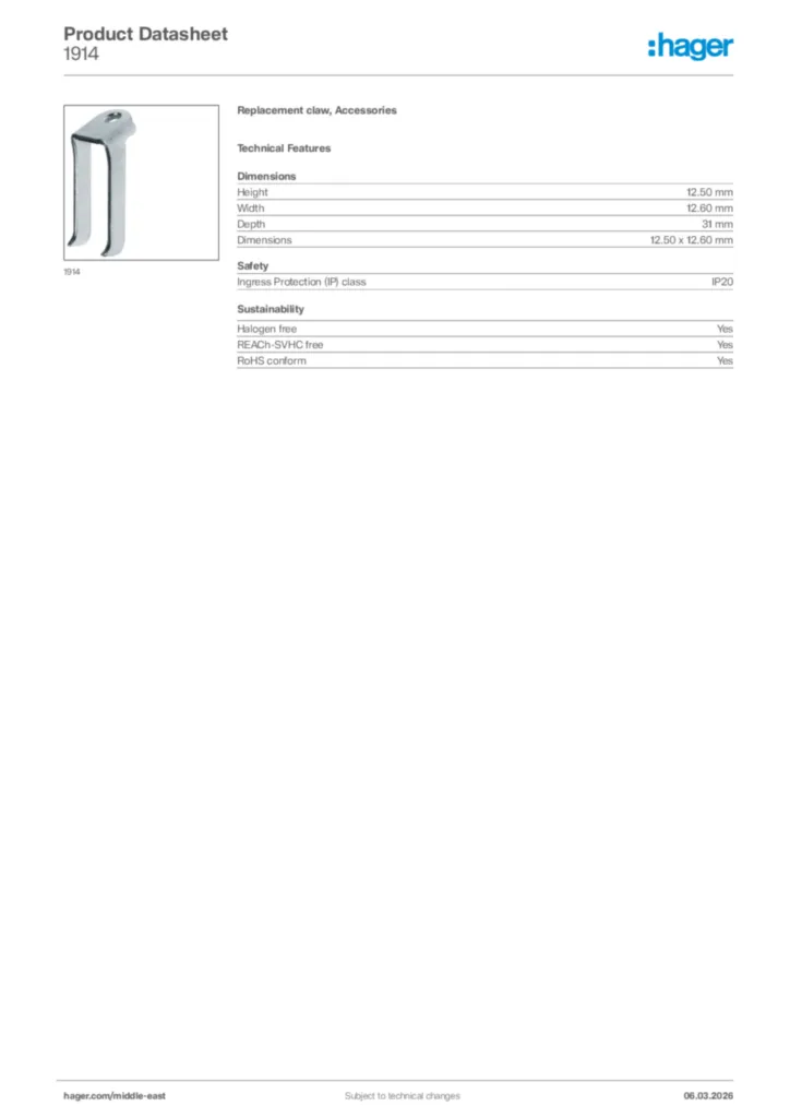 Image Hager Product data sheet 1914  | Hager