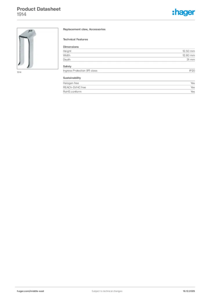 Image Hager Product data sheet 1914  | Hager