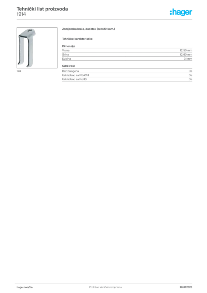 Slika Hager Product data sheet 1914  | Hager