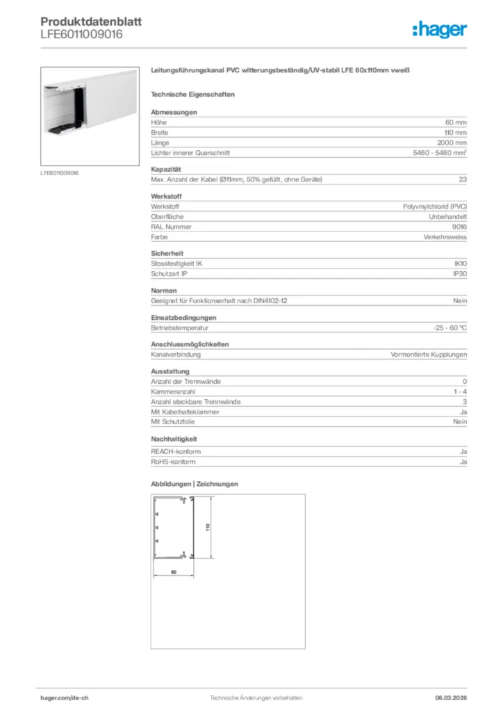 Bild Hager Produktdatenblatt LFE6011009016 | Hager Schweiz