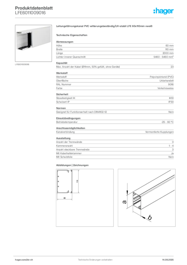 Bild Hager Produktdatenblatt LFE6011009016 | Hager Schweiz