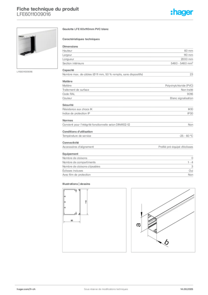 Image Hager Fiche technique du produit LFE6011009016 | Hager Suisse