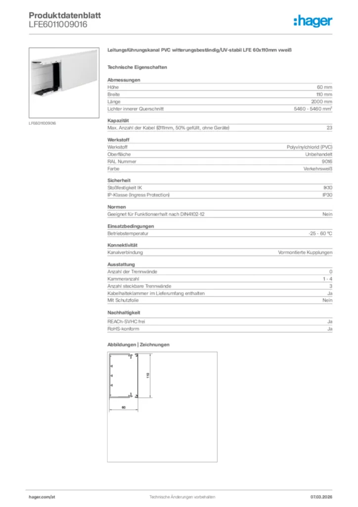 Bild Hager Produktdatenblatt LFE6011009016 | Hager Deutschland