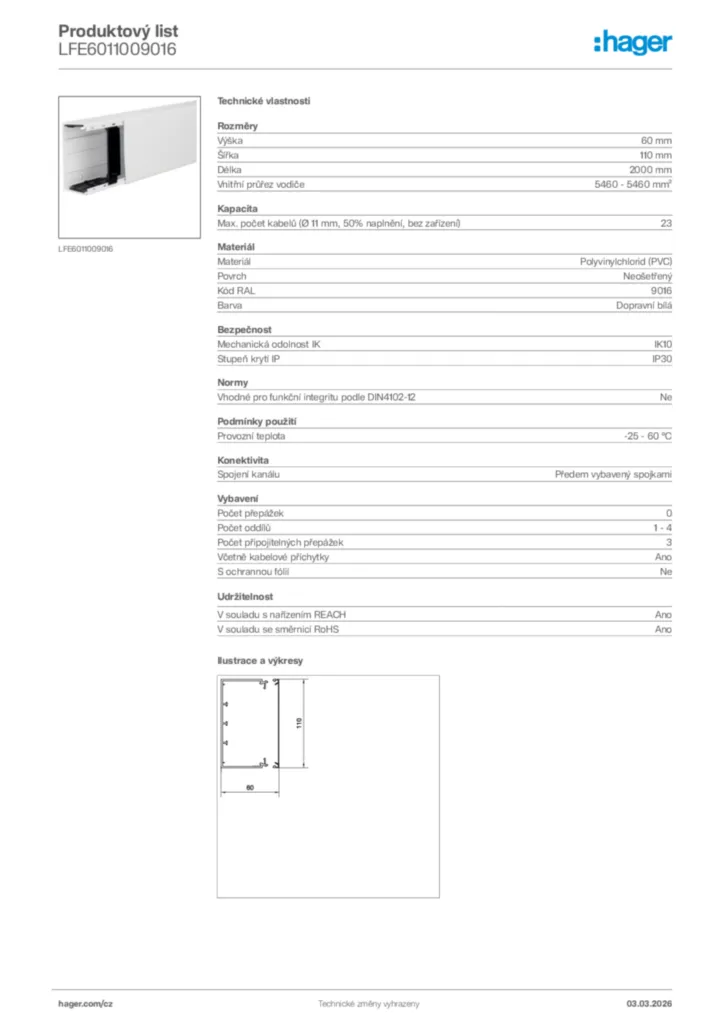 Obrázek Hager Product data sheet LFE6011009016 | Hager