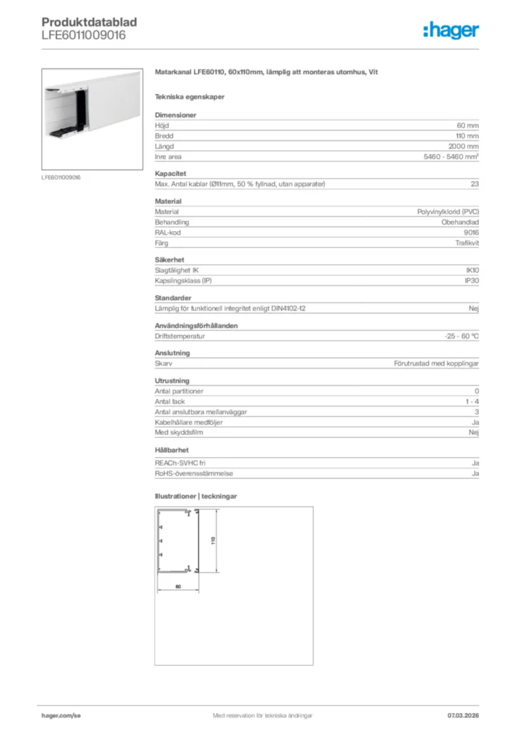 Bild Hager Produktdatablad LFE6011009016 | Hager Sverige