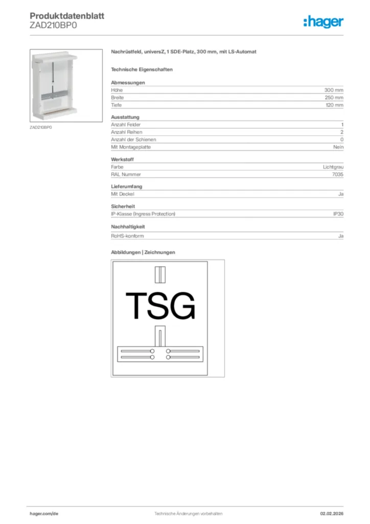 Bild Hager Produktdatenblatt ZAD210BP0 | Hager Deutschland