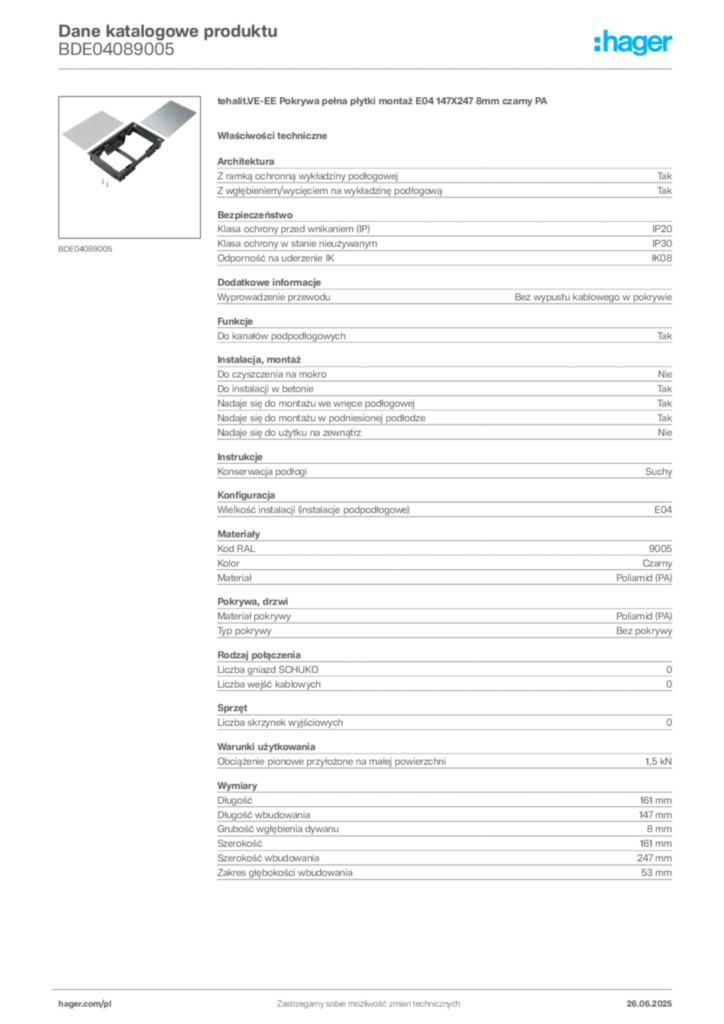 Zdjęcie Hager Karta katalogowa BDE04089005 | Hager Polska