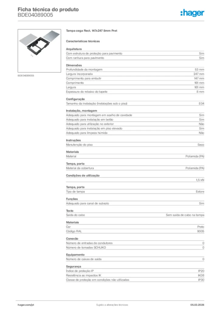 Imagem Hager Ficha técnica do produto BDE04089005 | Hager Portugal