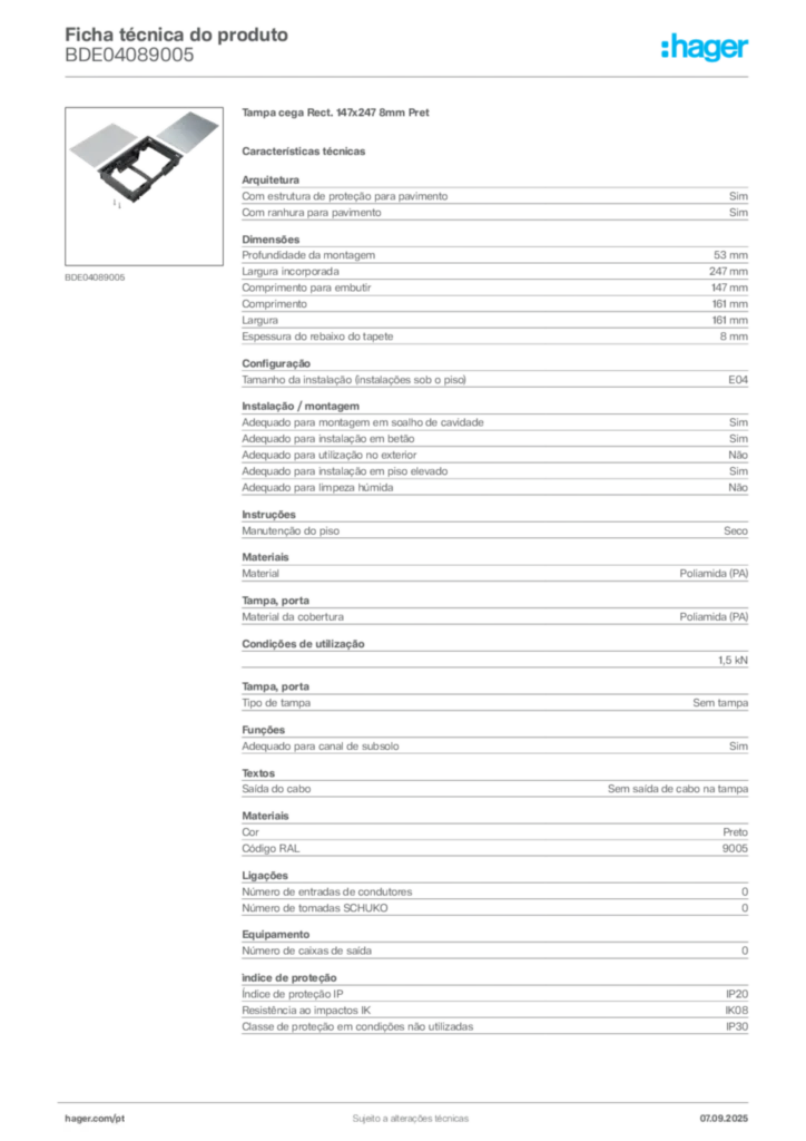Imagem Hager Ficha técnica do produto BDE04089005 | Hager Portugal