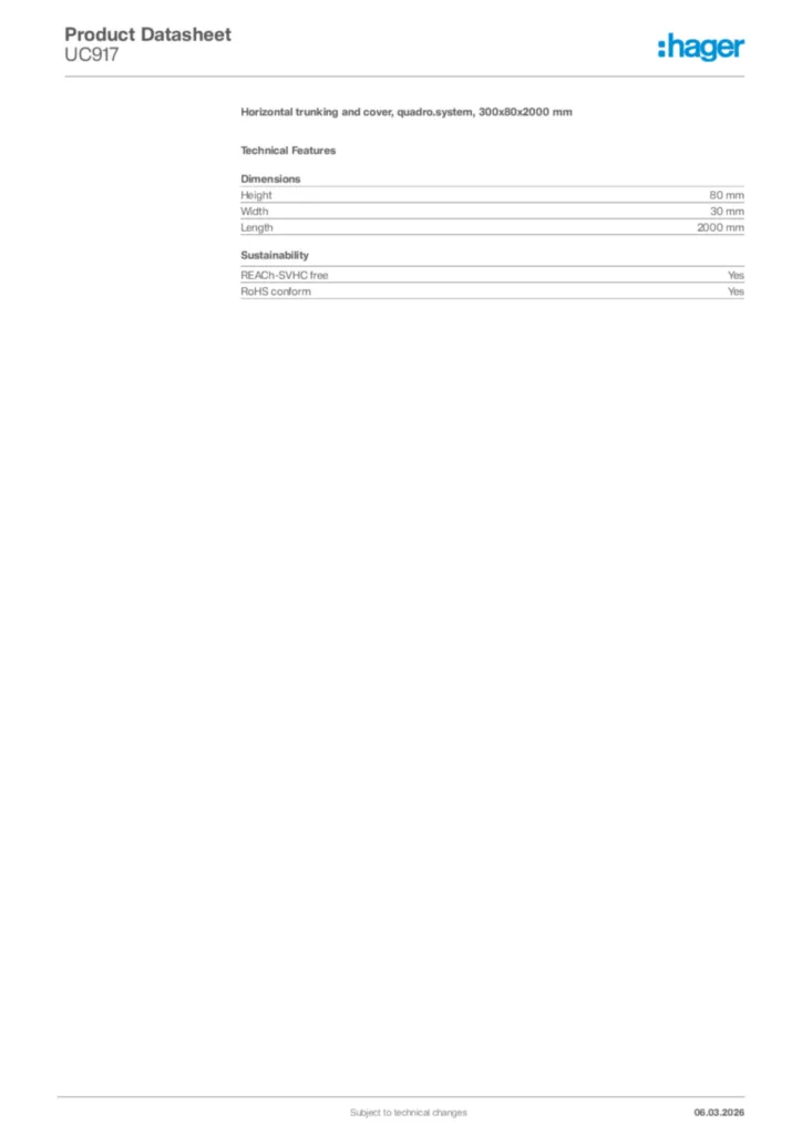 Image Hager Product data sheet UC917  | Hager Africa