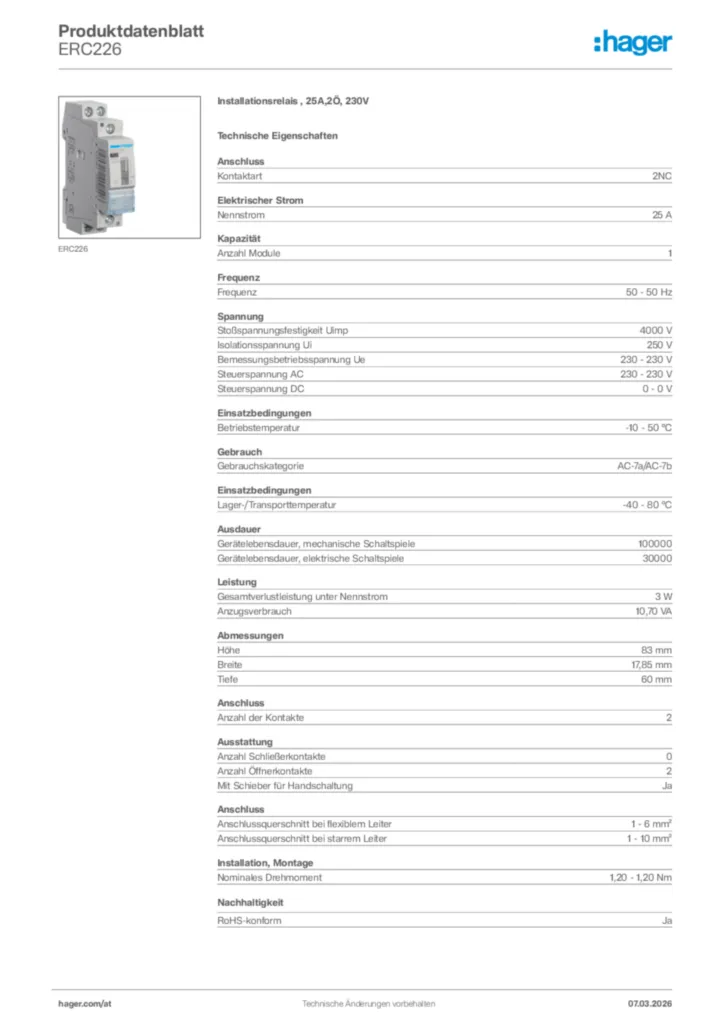 Bild Hager Produktdatenblatt ERC226 | Hager Deutschland