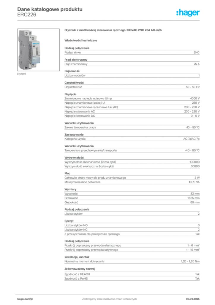 Zdjęcie Hager Karta katalogowa ERC226 | Hager Polska