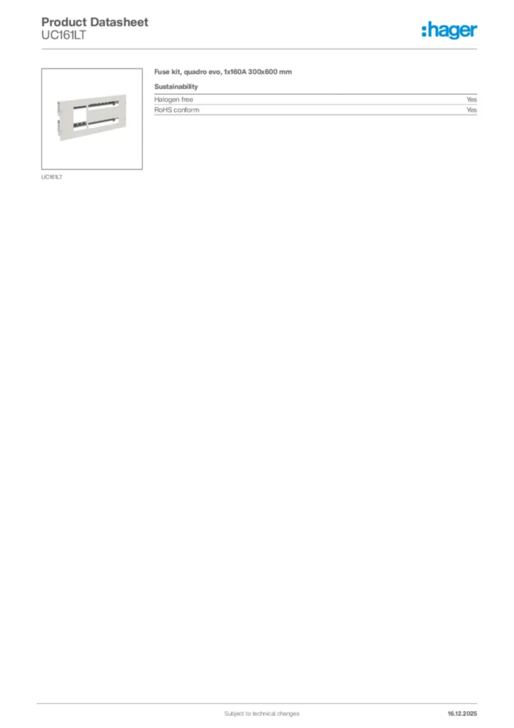 Image Hager Product data sheet UC161LT  | Hager Africa