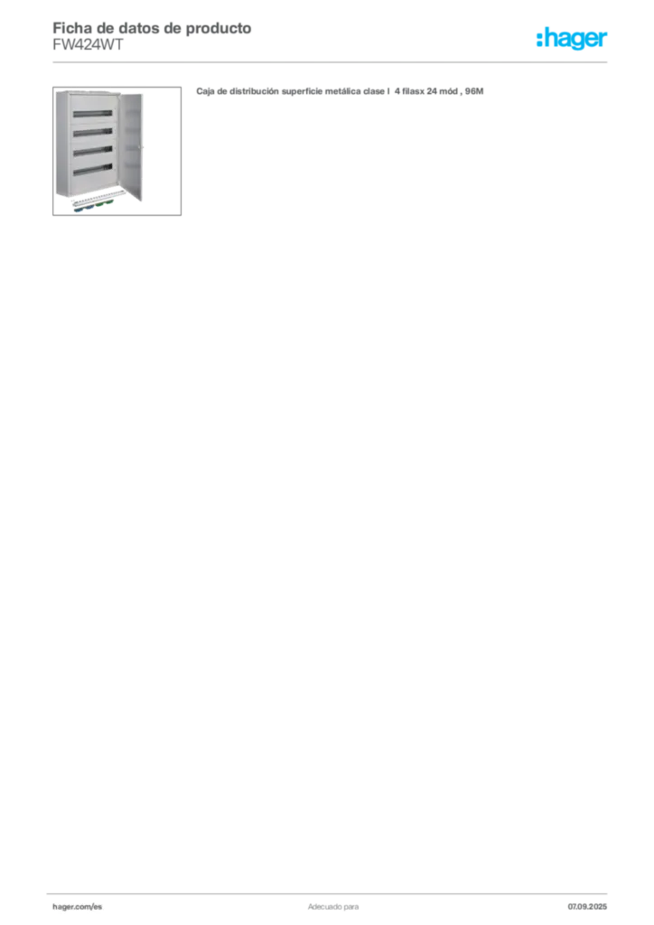 Imagen Hager Ficha de datos de producto FW424WT | Hager España