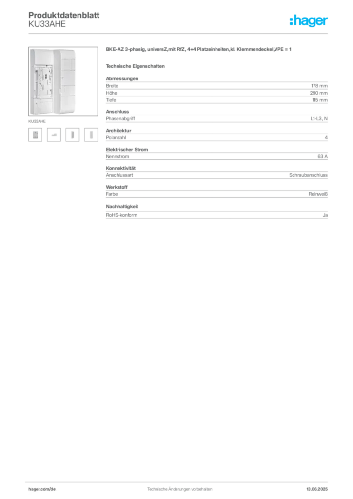 Hager Produktdatenblatt KU33AHE