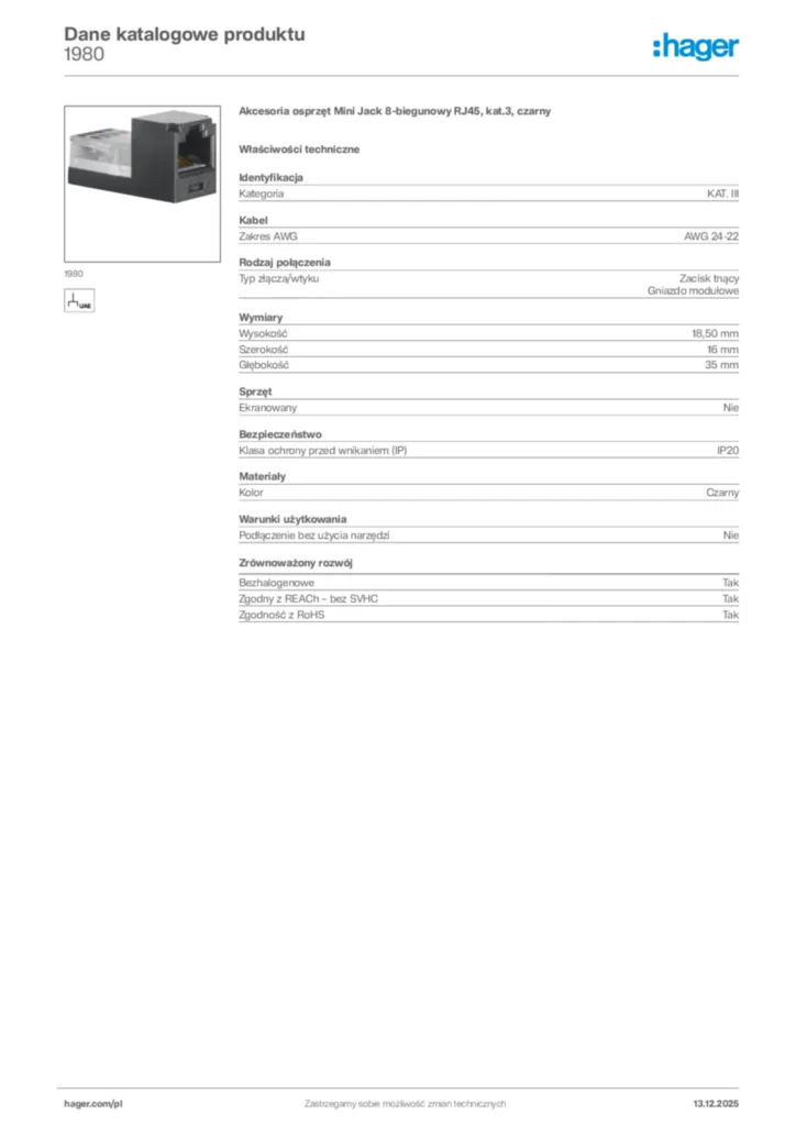 Zdjęcie Hager Karta katalogowa 1980 | Hager Polska
