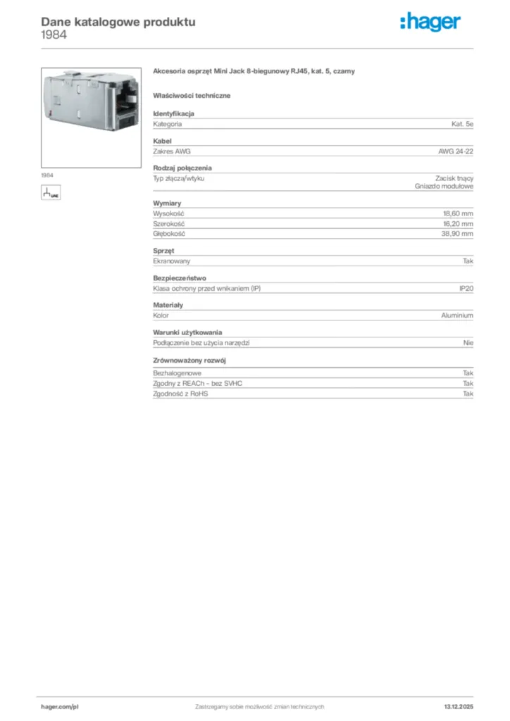 Zdjęcie Hager Karta katalogowa 1984 | Hager Polska