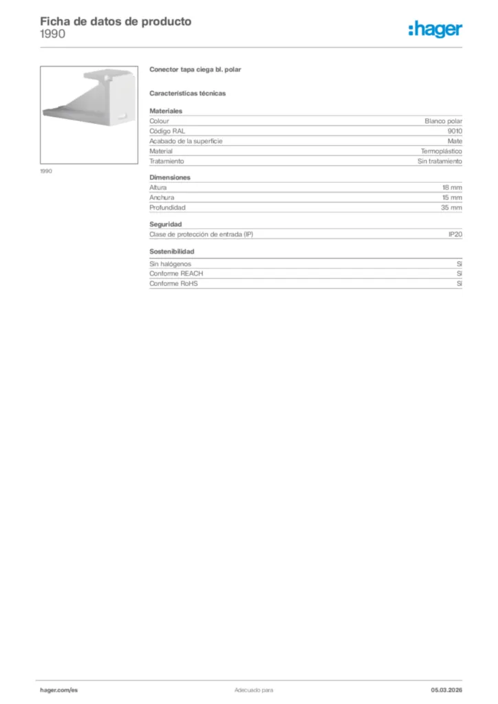 Imagen Hager Ficha de datos de producto 1990 | Hager España