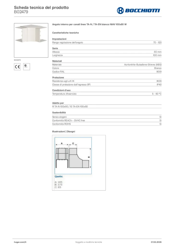 Immagine Bocchiotti Scheda tecnica del prodotto B02479 | Hager Italia