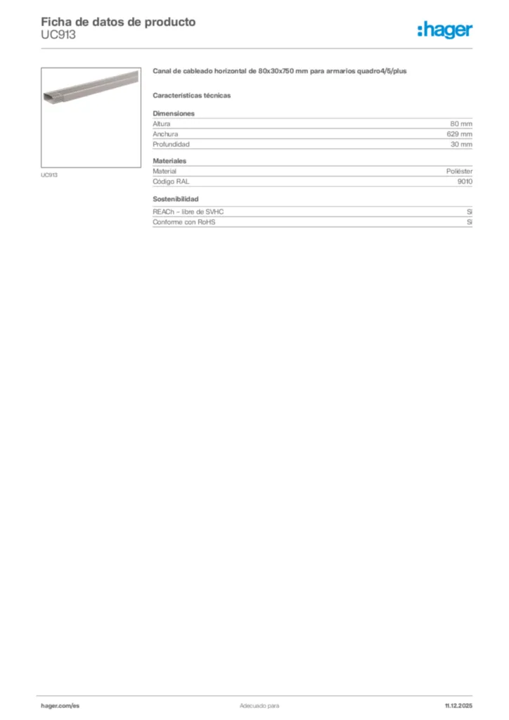 Imagen Hager Ficha de datos de producto UC913 | Hager España
